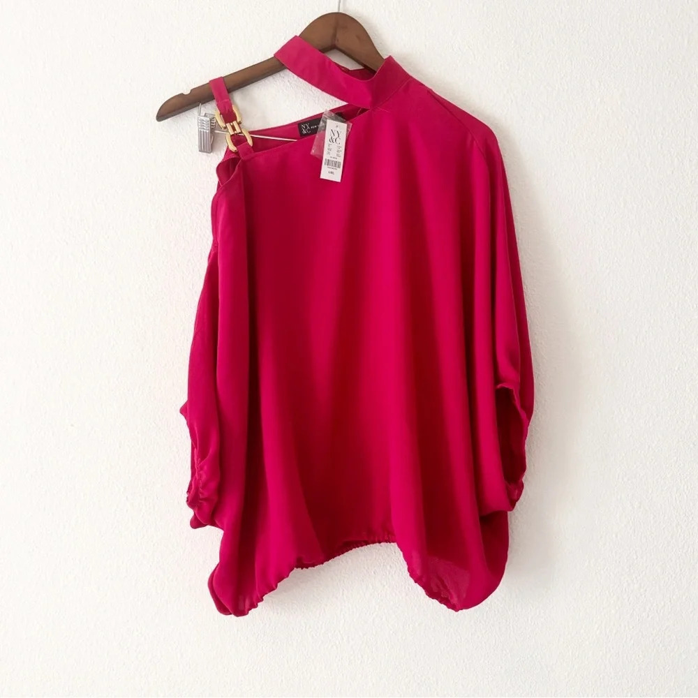 New York Company Cold Shoulder Fuchsia Top Blouse NEW L/XL Trendy Feminine - Picture 3 of 15